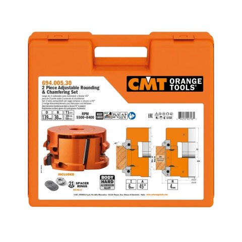 CMT Abrund/Fase- und Fügefräser-Set verstellbar, 2 teilig - D = 139 mm; B = 30 mm