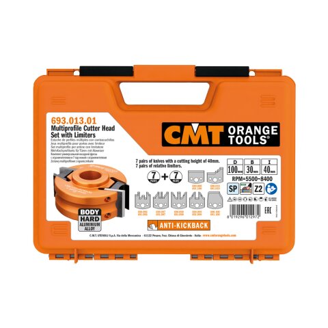 CMT Universal Sicherheits-Profilmesserkopf Set mit 7 Profilmesser D 100mm I 40mm B 35mm - C693.013.05
