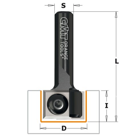 CMT WPL Nutfräser zum Eintauchen - D = 19 mm; I = 12 mm; L = 45 mm; S = 8 mm - C655.190.11