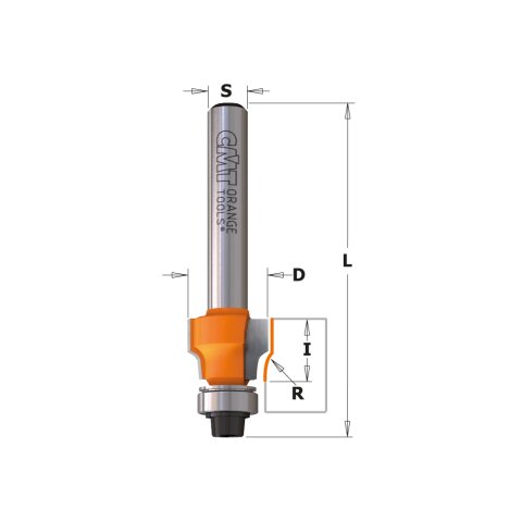 CMT HW Bündigfräser mit Radius für Laminat D 12,7mm I 9,5mm R 0,4mm L 52mm S 8mm