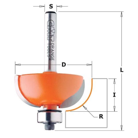 CMT HW Hohlkehlfräser mit Anlaufring - R = 4,75 mm; D = 22,2 mm; I = 12,7 mm; S = 6 mm