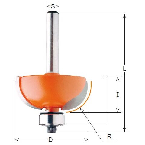 CMT HW Hohlkehlfr&auml;ser mit Anlaufring - R = 8 mm; D =...