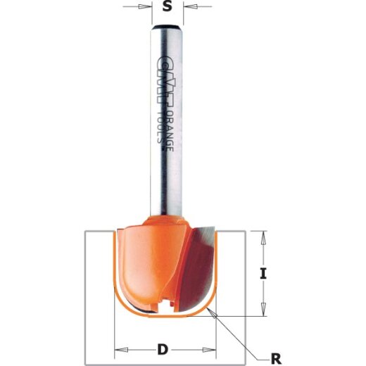 CMT HW Schalenfräser - D = 19 mm; I = 16 mm;  R = 6,4 mm; S = 6 mm