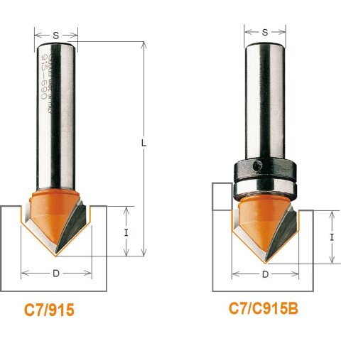 CMT HW V-Nutfräser 90° ohne Anlaufring - D = 19...