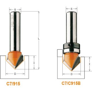 CMT HW V-Nutfräser 90° mit Schaft-Anlaufring - D = 19 mm; I = 16 mm; A = 90°; S = 6 mm