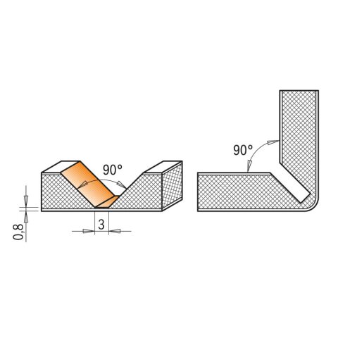 CMT HW V-Nutfräser für Alucobond® - D = 18 mm; I = 7,45 mm; A = 90°; S = 6 mm - C715.001.11