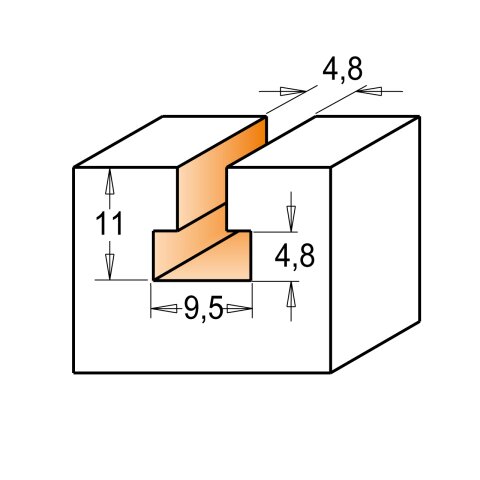 CMT HW Schlüsselloch- / T-Nutfräser - D = 9,5 mm; d = 4,8 mm; I = 11 mm; S = 6 mm