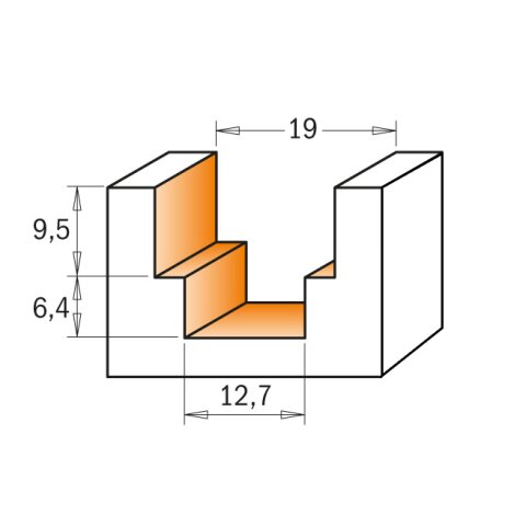CMT HW Stufenfalzfräser - d = 12,7 mm; D = 19 mm ; I...