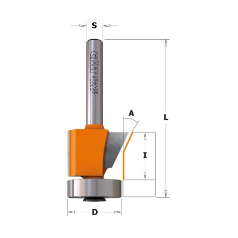 CMT 25° HW Fase- und Bündigfräser mit Anlaufring D = 19 - 24,5 mm; I = 16 mm; S = 8 mm