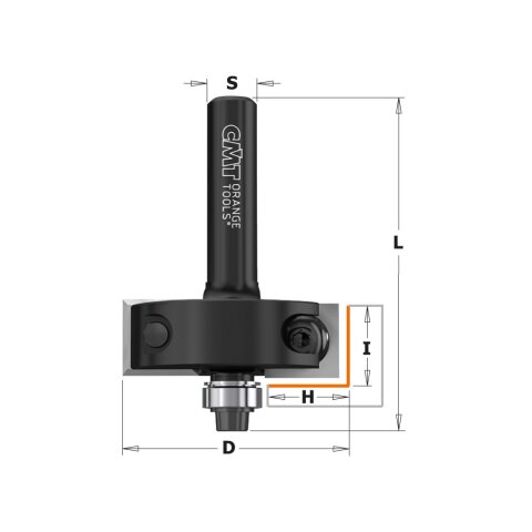 CMT HW Wendeplatten Falzfräser mit Anlaufring - H 9,5 mm  D 34,9 mm; I 12 mm; L 53 mm; S 8 mm