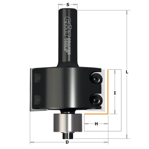 CMT HW Wendeplatten Falzfräser mit Anlaufring H 16 mm;  D 50,8 mm; I = 28,3 mm; L 87,3 mm; S 12 mm