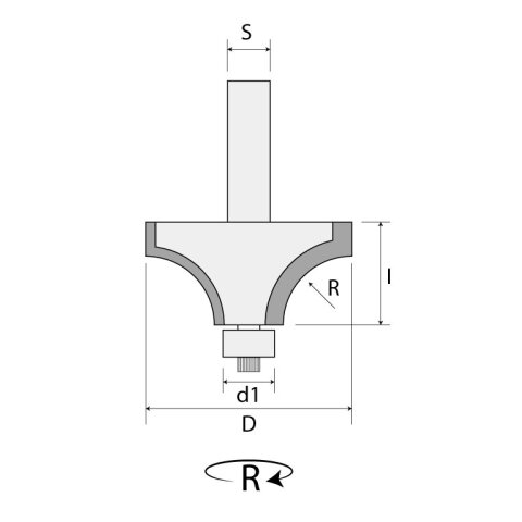 CMT R1,6mm HW Viertelstabfräser "739" mit Anlaufring R=1,6mm D=15,9mm NL=12,7mm Schaft 6mm