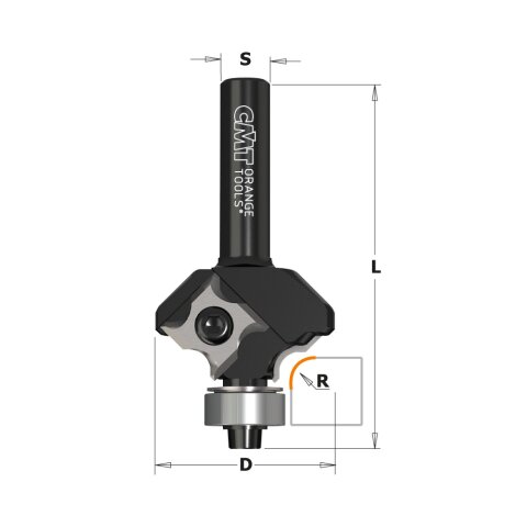 CMT HW Wendeplatten Abrundfräser mit Anlaufring - R = 2 mm; D = 27 mm; L = 57,5 mm; S = 8 mm - C661.020.41