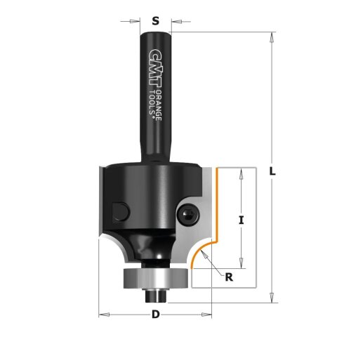 CMT HW Wendeplatten Abrundfräser mit Anlaufring - R = 6,35 mm; D = 29 mm; I = 24 mm; L = 67 mm; S = 8 mm - C661.063.11