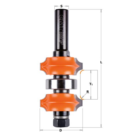 CMT HW Doppelabrundfräser verstellbar D=34 mm; T1=11,1-31,75 mm R=3-2 mm L=100 mm S=12 mm - C900.622.11