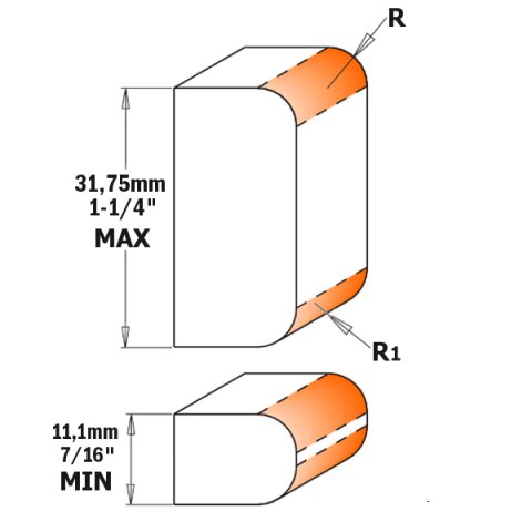 CMT HW Doppelabrundfräser verstellbar D=34 mm; T1=11,1-31,75 mm R=3-2 mm L=100 mm S=12 mm