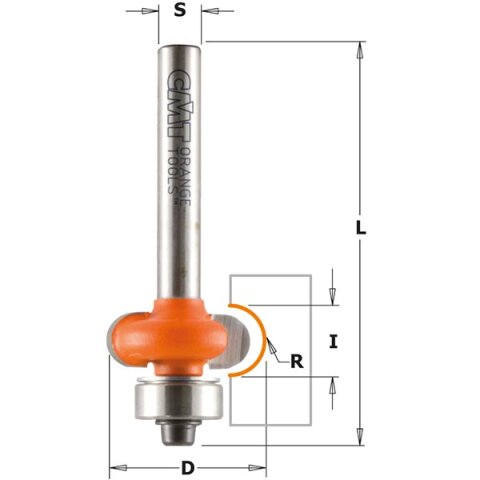 CMT HW Auskehlfräser mit Anlaufring R 5mm D 22,7mm I 10mm S 6mm - C762.050.11