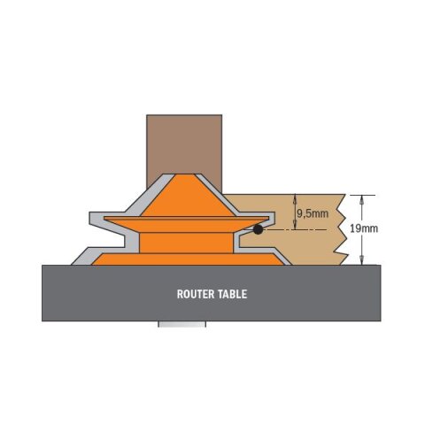 CMT HW Gehrungs- Verleimfräser 45° - T = 9,5 mm / 19 mm; D = 50,8 mm; I = 22,2 mm; A = 45°, S = 12 mm - C955.504.11