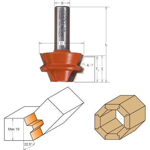 CMT HW Gehrungs- Verleimfräser-Set 22,5° (2...