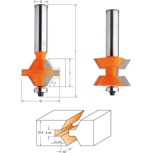 CMT HW Kantenverleimfräser-Set (2 teilig) - D = 40 mm; I = 25,4 mm; A = 30°; S = 12 mm