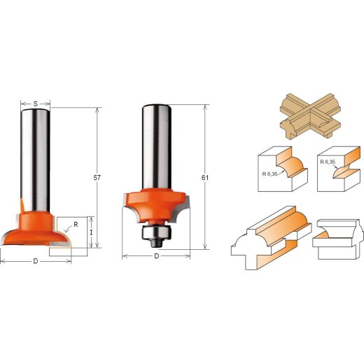 CMT HW Spezialfräser für Fenster und Türen-Set (2 teilig) - d = 30 mm; D = 31,7 mm; R = 6,35 mm; S = 8 mm