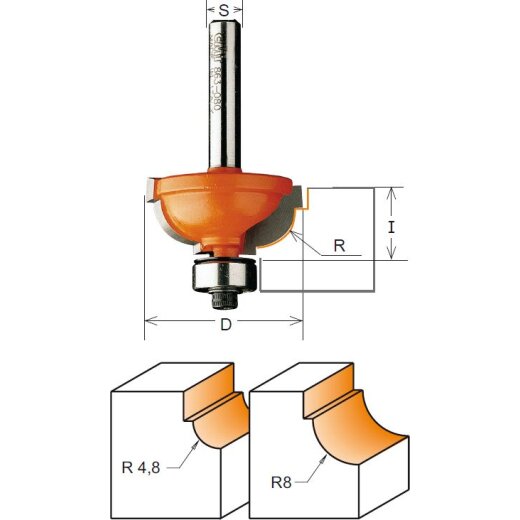 CMT HW Cavettofräser mit Falz - R = 4,8 mm; D = 25,4 mm; I = 11,5 mm; S = 8 mm