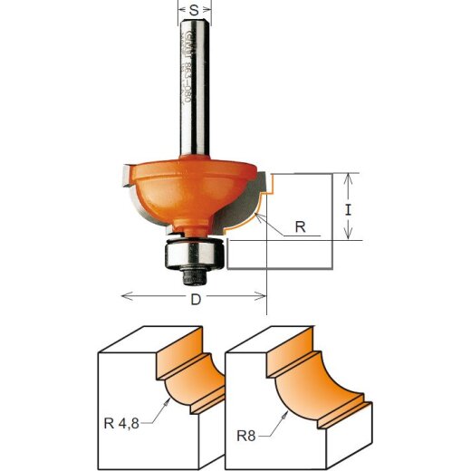 CMT HW Cavettofräser mit Doppelfalz - R = 8 mm; D = 31,7 mm; I = 14,3 mm; S = 12 mm