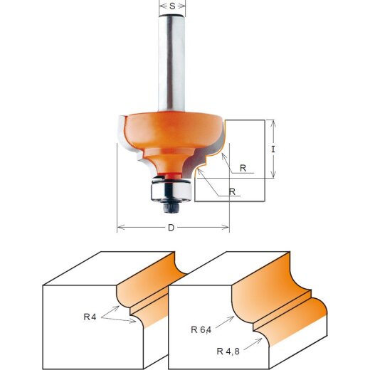 CMT HW Multiprofilfräser mit Falz - R = 6,4 - 4,8 mm; D = 35 mm; I = 18,5 mm; S = 8 mm