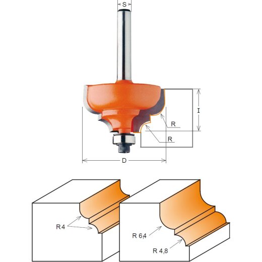 CMT HW Multiprofilfräser mit Doppelfalz - R = 4 mm; D = 28,7 mm; I = 13 mm; S = 12 mm