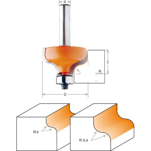 CMT HW Karniesfräser - R = 6,4 mm; D = 38,1 mm; I = 18 mm; S = 8 mm