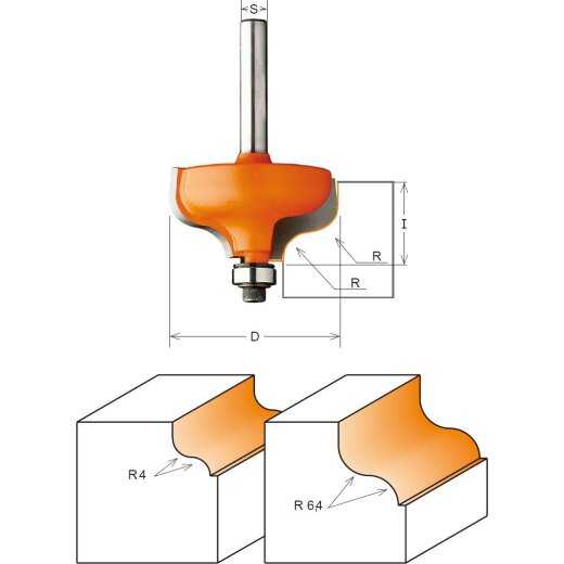 CMT HW Karniesfräser mit Falz - R = 6,4 mm; D = 38,1 mm; I = 18 mm; S = 6 mm
