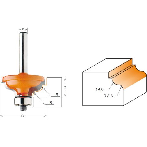 CMT HW Multiradien-Karniesfräser mit Falz - R = 4,8...