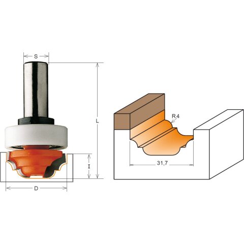 CMT HW Tauchprofilfr&auml;ser mit Schaft-Anlaufring - D =...