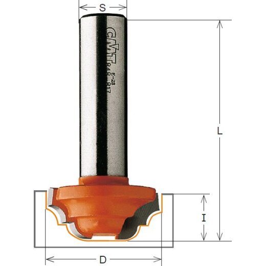 CMT HW Tauchprofilfräser ohne Anlaufring - D = 19 mm; R = 2,4 mm; I = 12 mm; S = 8 mm