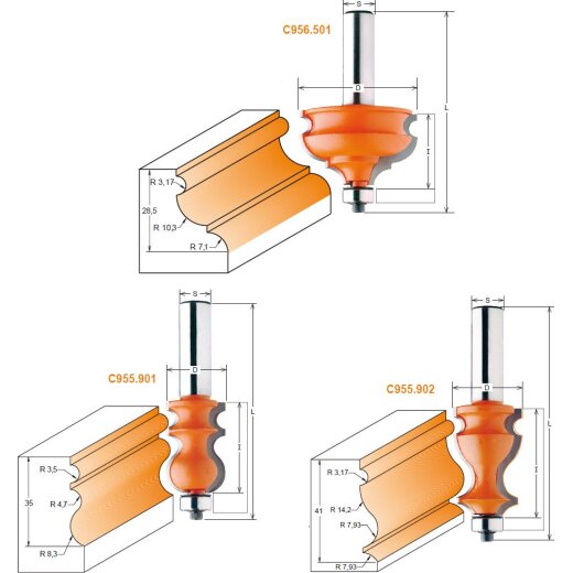 CMT HW Multiformfräser mit Anlaufring - D = 47,5 mm; I = 28,5 mm; S = 12 mm