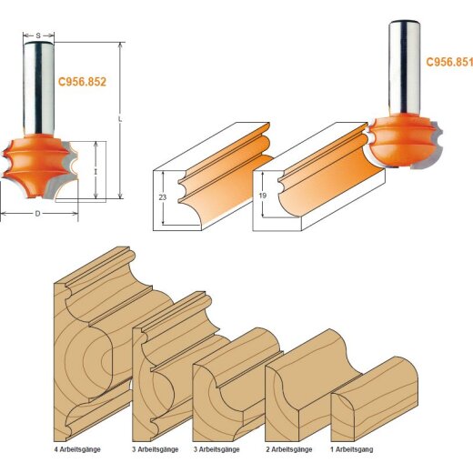 CMT HW Profil-Systemfräser - D = 31,7 mm; I = 23 mm; S = 12 mm - C956.852.11