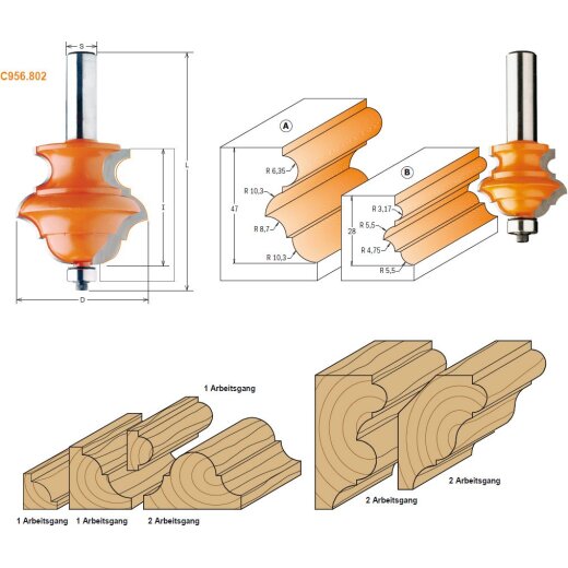 CMT HW Multiprofilfräser mit Anlaufring - D = 55,6 mm; I = 47 mm; S = 12 mm