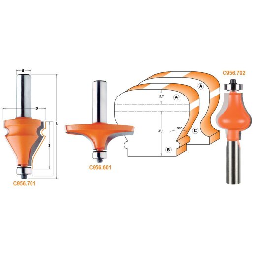 CMT HW Tischkanten- und Handlauffräser mit Anlaufring - Profil = A; D = 31,7 mm; I = 38,1 mm; S = 12 mm