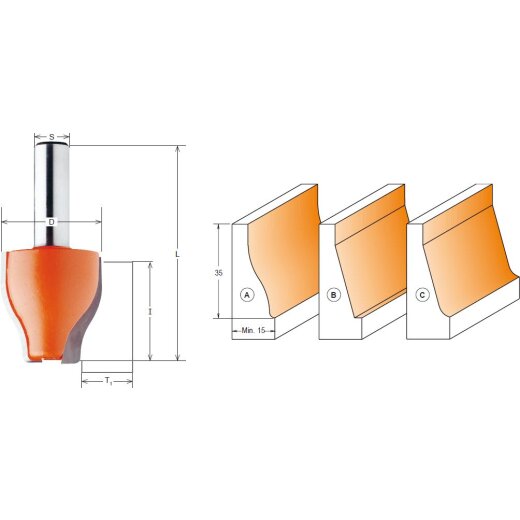 CMT HW Abplattfräser vertikal Form A - D = 38 mm; I = 38 mm; T = 15 mm / 18 mm; S = 12 mm