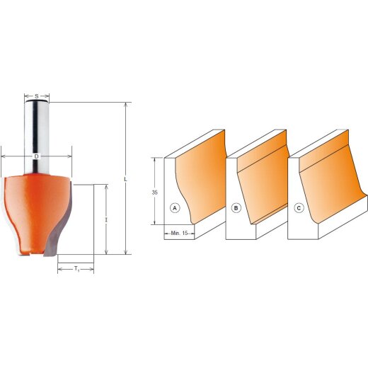 CMT HW Abplattfräser vertikal Form A - D = 38 mm; I = 38 mm; T = 15 mm / 18 mm; S = 12 mm