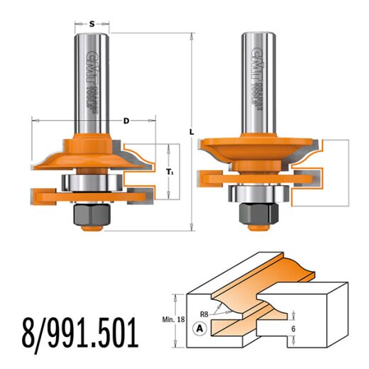 CMT HW Konter- und Profilfräser-Set (2 teilig) - D = 44,4 mm; T = 18 mm / 22 mm; S = 12 mm