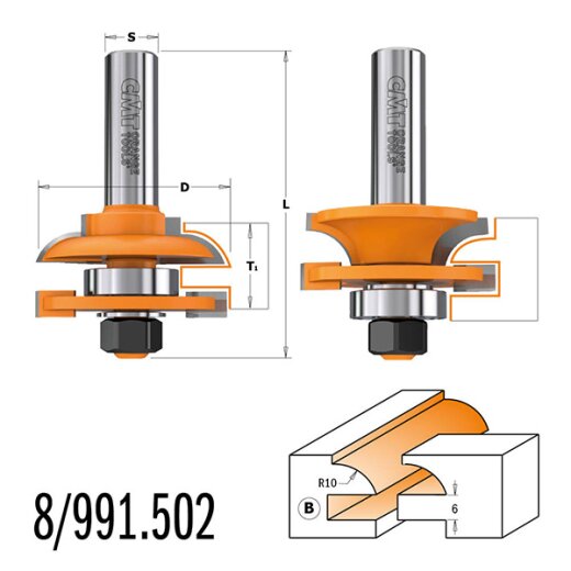CMT HW Konter- und Profilfräser-Set (2 teilig) - D = 44,4 mm; T = 18 mm / 22 mm; S = 12 mm - C991.502.11
