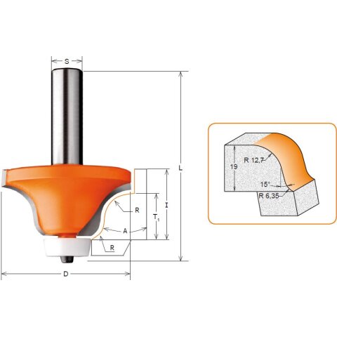 CMT HW Radien- / Abrundfräser (Karniesprofil) - A =...