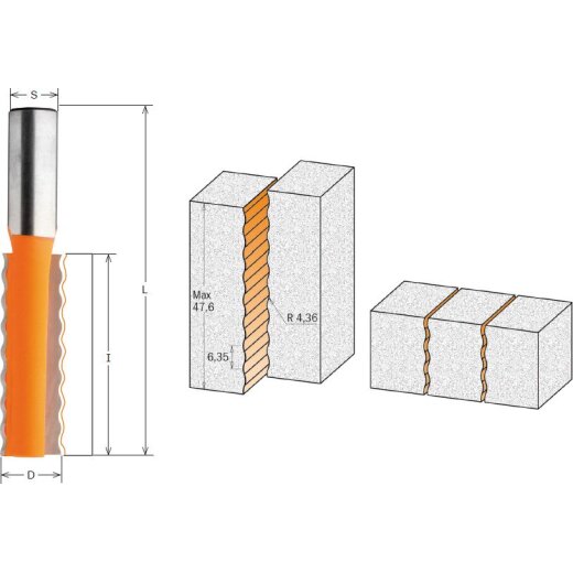 CMT HW Verleimfräser mit Wellenprofil - I = 51,5 mm; D = 15,87 mm; R = 4,36 mm; S = 12 mm