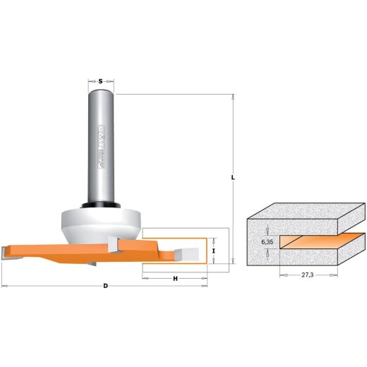 CMT HW Scheibennutfräser - D = 92 mm; I = 6,35 mm; H = 27,3 mm; S = 12 mm