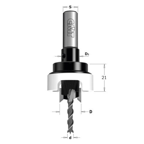 CMT Bohrer mit 90°-Senker - d = 6 mm; D = 14 mm; D2 = 12 mm; S = 10 mm