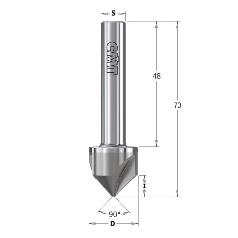 CMT 45°-Senker mit Zylinderschaft - D = 19,5 mm; I = 9 mm; L = 70 mm; S = 10x48 mm