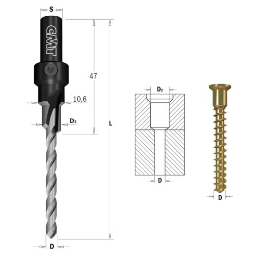 CMT SP-Senker für Schrauben-Verbindungen - D = 4,2 mm; D2 = 7,6 mm; L = 87 mm; S = 9 mm