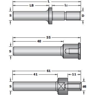 CMT Aufnahmedorn - D = M8; L1 = 40 mm; LB = 38 mm; L = 81 mm; S = 12 mm