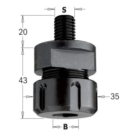 CMT Spannzangenfutter für ER20 - S = M14x2 mm; D3 = 3-12,7 mm; LB = 43 mm - C796.142.00